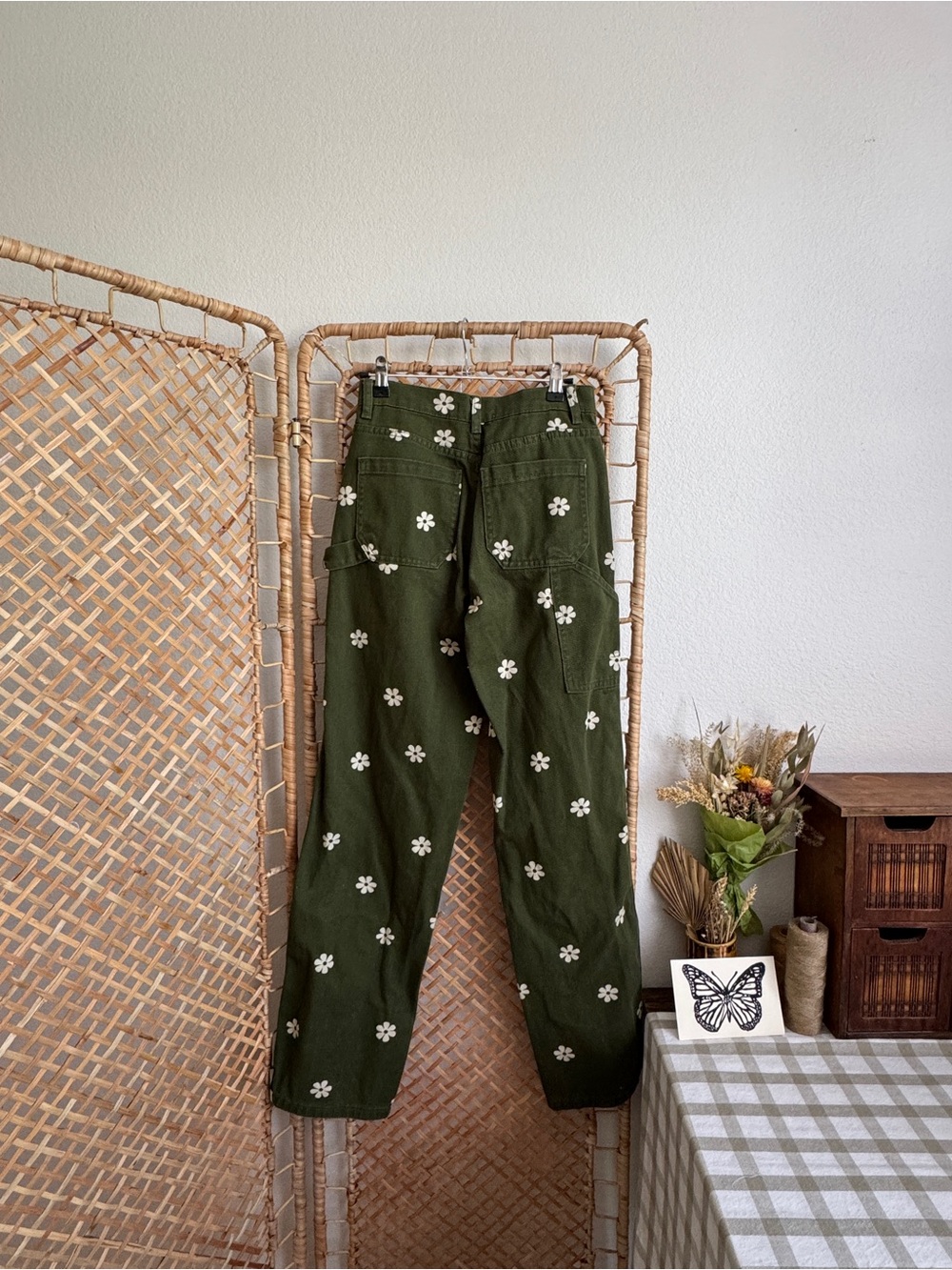 PacSun Green Floral Baggy Carpenter Straight Leg Jeans - Picture 4 of 7